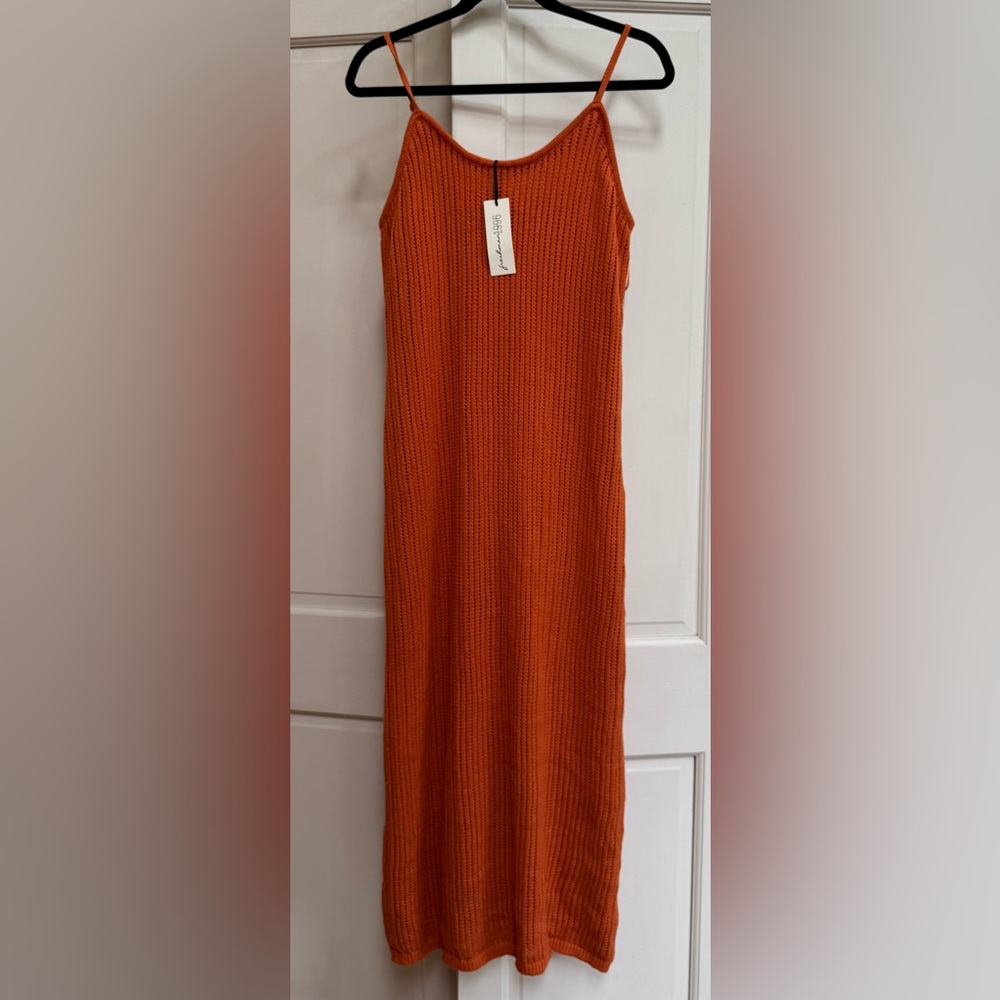 Freshman 1996 Orange Crochet Knit Midi Dress Lined Sleeveless Size XL NWT